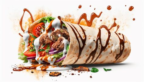 Photo shawarma with meat and vegetables ... | Premium Photo #Freepik #photo #gyros #chicken-shawarma #shawerma #doner-kebab Sharwama Flyer Design, Shawarma Flyer Design, Shawarma Poster, Shawarma Design, Gyros Chicken, Naija Food, Shawarma Chicken, Falooda Recipe, Meat And Vegetables