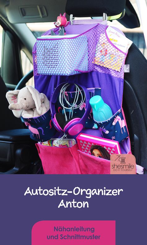 Einen Autositz-Organizer für die Toniebox nähen - shesmile Car Seat Organizer, Beginner Sewing Projects Easy, Sewing Tags, Sewing Projects For Beginners, Sewing For Beginners, Sewing Patterns Free, Free Sewing, Anton, Sewing Hacks