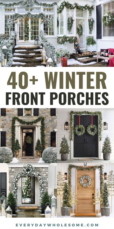 Winter porch ideas, winter front porch decor, front porch christmas decor, christmas porch decor, winter front porch ideas, winter porch decorations, winter porch decorating ideas, front porch christmas decor, winter aesthetic, winter wreaths for front door diy, front door christmas decor, wreaths for front door, christmas wreaths for front door, front door christmas decorations, welcome sign front door #winterporchideas #christmasporch #frontdoor #welcomesign #wreath #diywreath #garland #porch Winter Front Porch Ideas After Christmas, Front Porch Garland Ideas, Farmhouse Christmas Decor Front Porches, Front Porch Christmas Garland Ideas, Outdoor Garland Christmas Porches, Front Porch Winter Decor, Garland Porch, Winter Porch Decorating Ideas, Winter Porch Ideas