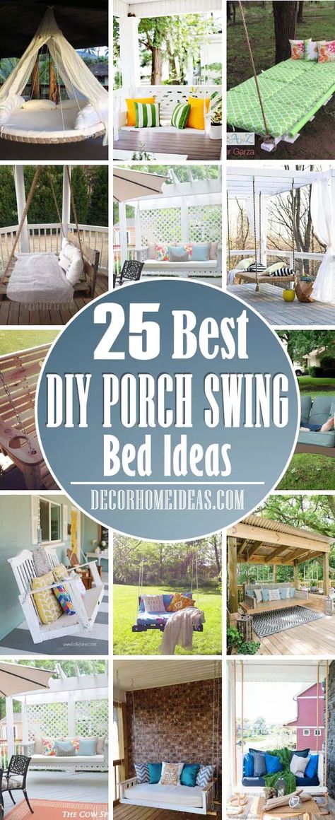 25 Best DIY Porch Swing Bed Ideas For Ultimate Relaxation | Decor Home Ideas Daybed Swings Outdoor Porch, Outdoor Swing Ideas, Diy Porch Swing Bed, Bed Swings, Pallet Porch, Patio Bed, Outdoor Swings, Dream Porch, Porch Bed