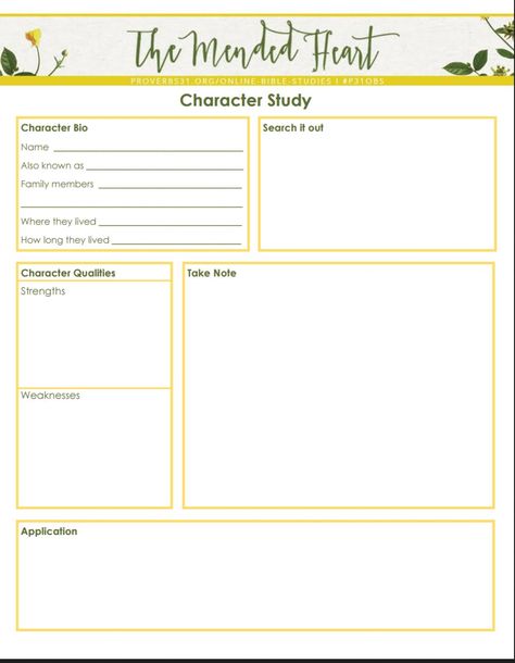 #BibleStudySkills {Character Study}: Use this FREE download and blog post to help walk you through the steps of doing a "Character Study." || click here to go to the P31 Online Bible Studies blog on #CharacterStudies --> https://proverbs31.org/online-bible-studies/2015/07/15/bible-study-skills-character-study/ #P31OBS Studying Scripture, Biblical Homeschooling, Bible Character Study, Bible Study Questions, Prayer Notebook, Jw Printables, Bible Study Template, Bible Study Worksheet, Bible Study Materials