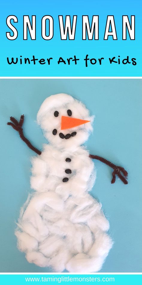 Easy Cotton Ball Snowman Craft for Kids - Taming Little Monsters Cotton Ball Snowman, Snow Day Activities For Kids, Snowman Craft For Kids, Snowman Crafts Preschool, Fun Art And Craft, Cotton Ball Crafts, Cricket Crafts, Snowmen Activities, Kids Painting Crafts