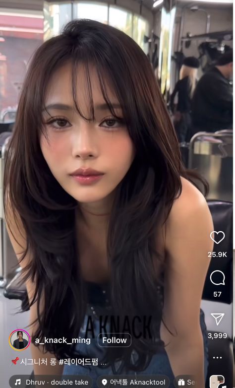 Layer Bangs, Wispy Bangs Round Face Asian, Side Swept Bangs Asian, Layers With Bangs Asian, Layered Hair With Wispy Bangs Korean, Asian Hair Inspo, Asian Brown Hair, Korean See Thru Bangs, Asian Haircut