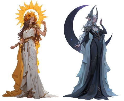 Astrologer Character Design, Yellow Character Design, Sun Character Design, Gods Concept Art, Sun Witch, Deity Art, Sun Character, Goddess Design, Moon God