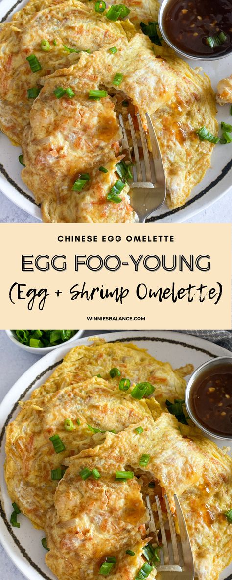 Chinese Egg Foo Young (Egg + Shrimp Omelette) - WINNIESBALANCE Mushroom Egg Foo Young Recipe, Chinese Egg Pancake, Shrimp Egg Foo Young Recipe Authentic, Chinese Egg Recipes, Egg Fu Young Recipe Easy, Egg Foo Young Recipe Authentic, Egg Foo Young Recipe Easy, Thai Eggs, Egg Fu Young Recipe