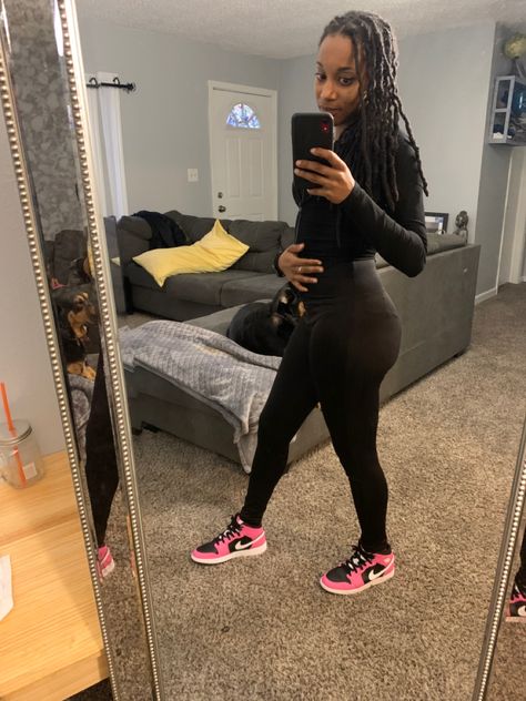 Air Jordan 1 Air Jordan One Outfit Pink and Black Pinksicle Pink Air Jordans Outfit, Pink Jordan 1 Outfit Women, How To Style Jordans Women, Pink Jordans Outfit, Jordans And Jeans, Air Jordans Outfit, How To Style Jordans, Air Jordan 1 Outfit Women, Styling Jordans