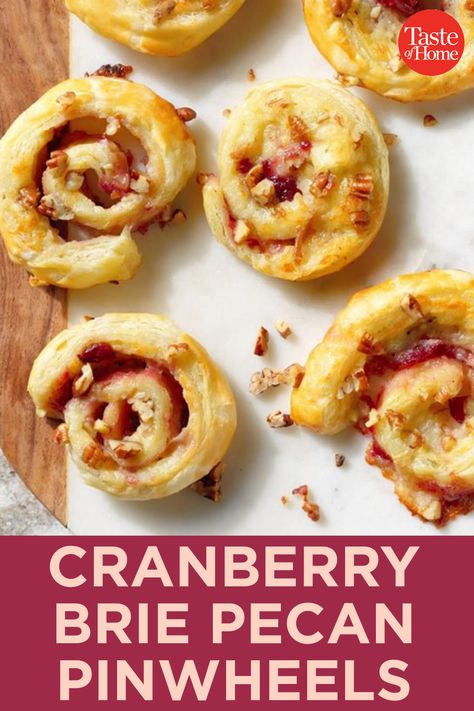 Cranberry Brie Pecan Pinwheels Quick Potluck Recipes, Pecan Pinwheels Recipe, Vegetarian Potluck Recipes, Pecan Pinwheels, Hot Springs Montana, Easy Christmas Dinner Menu, Potluck Food, Group Recipes, Easy Christmas Dinner