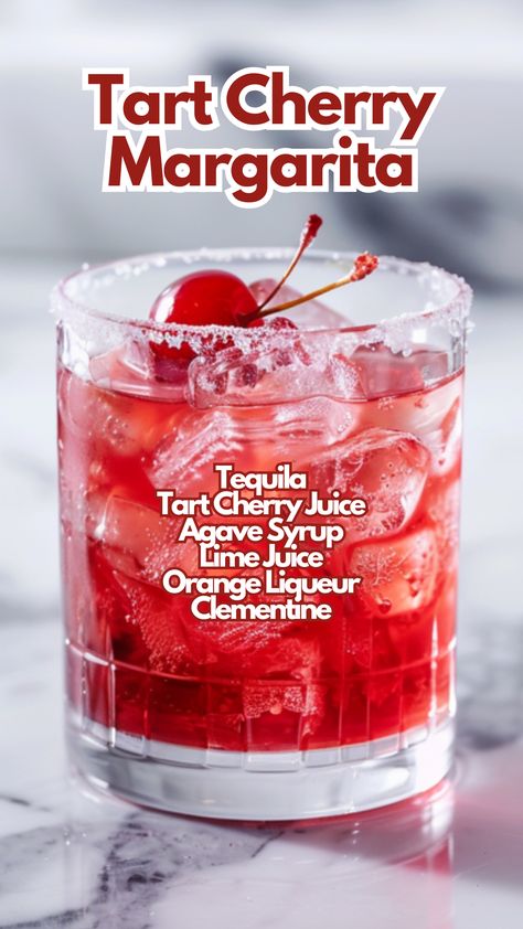 Tart Cocktails, Cherry Cocktail Recipes, Cherry Cocktails, Margarita Flavors, Cherry Margarita, Liqueur Cocktails, Cocktail Cards, Cherry Drink, Flavored Margaritas