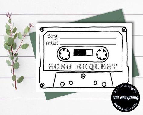 Wedding Song Request Cards Printable Song Request Cards Cassette Tape Song Request RSVP Cards Weddin Wedding Additions, Rsvp Wedding Cards Wording, Song Request Cards, Wedding Song Request, Rsvp Cards Wedding, Musical Night, Song Request, Cake Boxes, Wedding Song