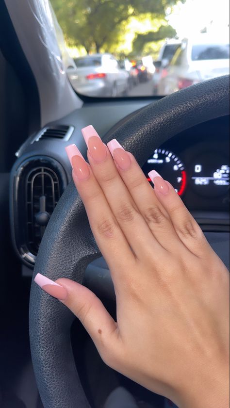 Pink French Nails Square Long, Basic Pink French Tip Nails, Light Pink French Tip Nails Ballerina, Cute Pink Nails French Tip, Light Pink French Tip Nails Acrylic Almond, Ballerina Nails Pink French, Light Pink French Tips Coffin, Pink French Tip Nails Medium Length, Pink French Nails Coffin