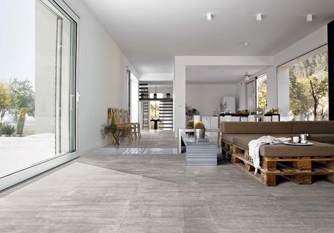 Cement Grigio Natural 24x24 Rect Scene Tiles Types, Travertine Floor Tile, Tiles Living Room, Tile Floor Living Room, Small Bathroom Renovations, Travertine Floors, Living Room Tiles, Concrete Look Tile, Floor Tile Design