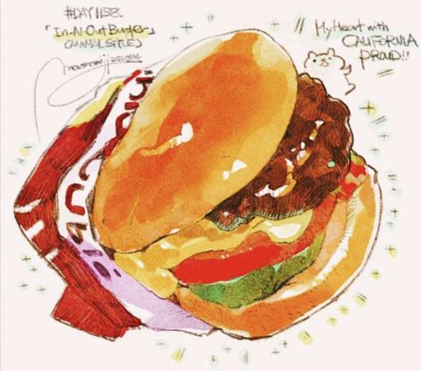 Burger Illustration, Burger Drawing, Burger Art, Food References, Food Reference, Shop Inspiration, Foodie Art, In N Out, Food Artwork