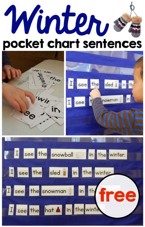 These winter pocket chart sentences are perfect for kids just learning to read - and they're FREE to download! They're great for learning winter vocabulary, too! Christmas Pocket Chart Activities, Winter Vocabulary, Pocket Chart Center, The Measured Mom, Measured Mom, Pocket Chart Activities, Pre Reading Activities, Winter Kindergarten, Christmas Kindergarten