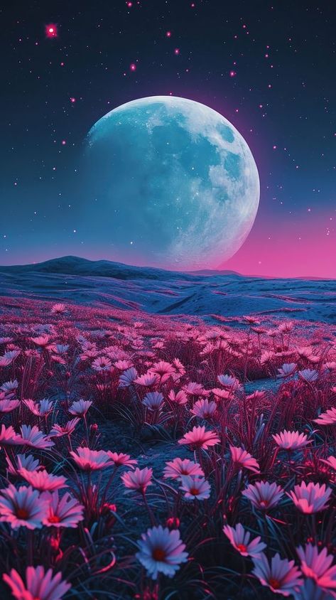 Story background of moon flower landscape astronomy. | premium image by rawpixel.com / Boom Iphone Neon Wallpaper, Neon Wallpaper Iphone, Iphone Wallpaper Galaxy, Wallpaper Galaxy, Story Background, Big Moon, Wallpaper Iphone Wallpaper, Wallpaper Flower, Phone Screen Wallpaper