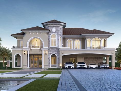 Luxury Contemporary House, Fancy Homes, Luxury Homes Exterior, Huge Houses, House Plans Mansion, Dream Car Garage, Classic House Exterior, Classic House Design, Rich Home