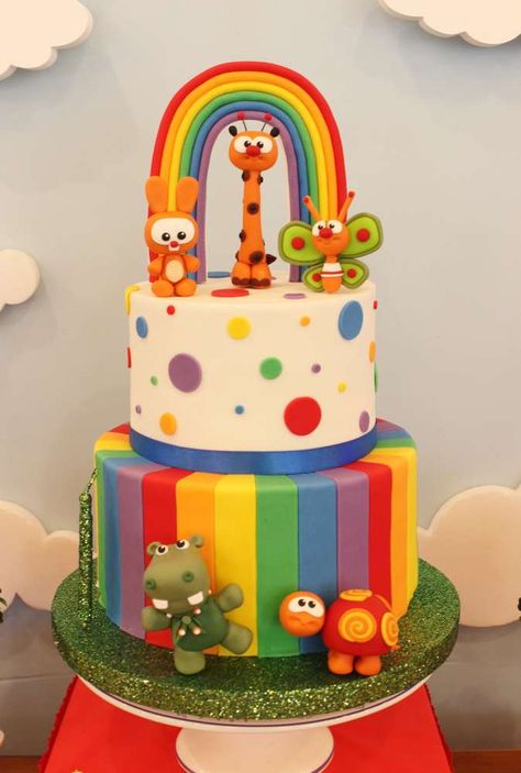 Baby TV Birthday Party Ideas | Photo 1 of 13 | Catch My Party Baby Tv Birthday Party, Tortoise Cake, Baby Tv Cake, Gökkuşaği Pasta, Super Torte, Rainbow Layer Cakes, Rainbow Birthday Cake, 3rd Birthday Cakes, 1st Birthday Cakes