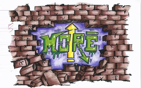 broken brick wall with graffiti letters (marker and colored pencil) Brick Wall Graffiti Art, Graffiti Art On Brick Wall, Graffiti Brick Wall Backgrounds, Graffiti Wall Drawing, Brick Wall Drawing Graffiti, Brick Wall Painting Art, Brick Wall With Graffiti, Graffiti On Brick Wall, Graffiti Art Drawing Ideas