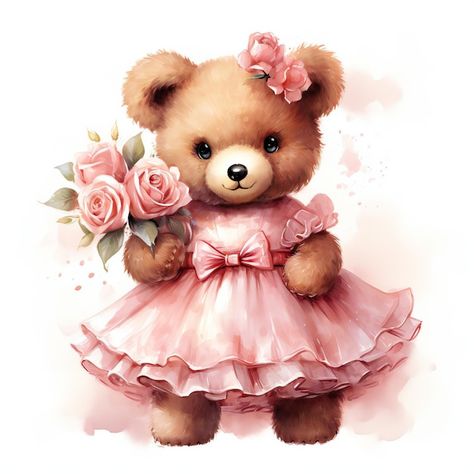 a drawing of a teddy bear with flowers and a pink ribbon. Teddy Bear With Flowers, Bear With Flowers, Teddy Bear Drawing, Bear Drawing, A Teddy Bear, A Drawing, Pink Ribbon, Graphic Resources, Cool Art