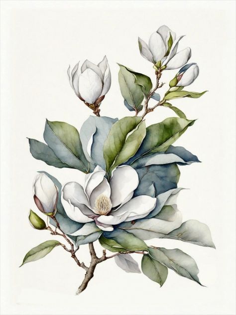 Beautiful Magnolia flower, Colors of blue and green, branches. digital download, wall art, wall art hanging, framed art, download, artwork wall art. colorul flowers, this could make a beautiful framed wall hanging Antique Wall Art, Magnolia Branch, Southern Magnolia, Spam Mail, Flower Colors, Wall Art Botanical, Mom Art, Spring Painting, Botanical Painting