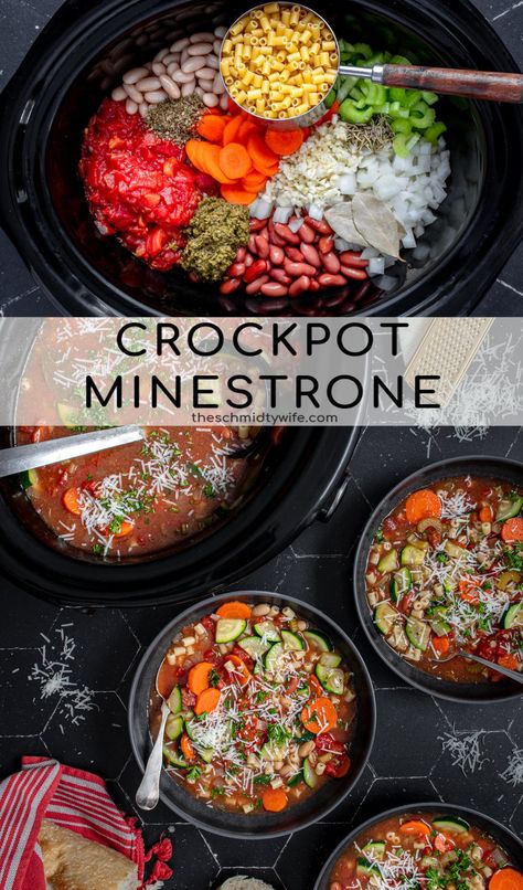 Crockpot Soup Recipes Vegetarian Fall, Healthy Ministroni Soup Recipe, Vegaterian Soups Crock Pot, Healthy Minestrone Soup Recipe, Gluten Free Minestrone Soup Crock Pot, Slow Cooker Recipes Meatless, Freezer Minestrone Soup, Vegan Ministroni Soup Recipe, Vegetable Soups In A Crock Pot