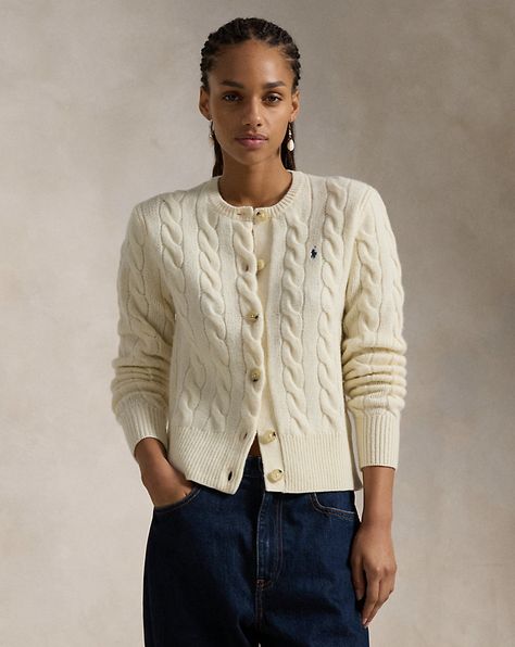 Cable-Knit Wool-Cashmere Cardigan | Ralph Lauren Skandinavian Fashion, Preppy Lifestyle, Cable Cardigan, 90s Fashion Outfits, Fashion Aesthetics, Cardigan Outfits, Ralph Lauren Polo Shirts, Norma Kamali, Ralph Lauren Outfits