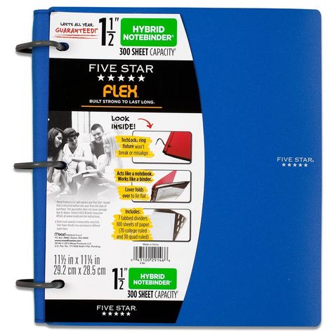 AmazonSmile : Five Star Flex Hybrid NoteBinder, 1.5-Inch Capacity, 11.5 x 11.25 Inches, Blue (72405) : Round Ring Binders : Office Products Household Organization Binder, Family Binder Printables, Star Notebook, Five Star Notebook, 2 Inch Binder, 1 Inch Binder, Organization Binder, Diy Mommy, Binder Notebook