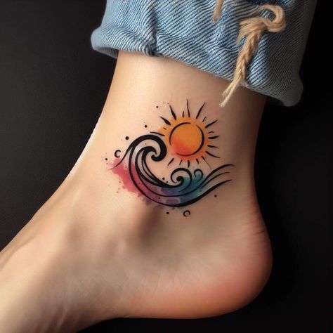 Sun Waves Tattoo, Sunset Tattoo Design, Chest Tattoo Designs Female, Ankle Tattoo Ideas, Arrow Tattoos For Women, Wrist Tattoo Cover Up, 12 Tattoos, Tattoos To Cover Scars, Sunset Tattoos