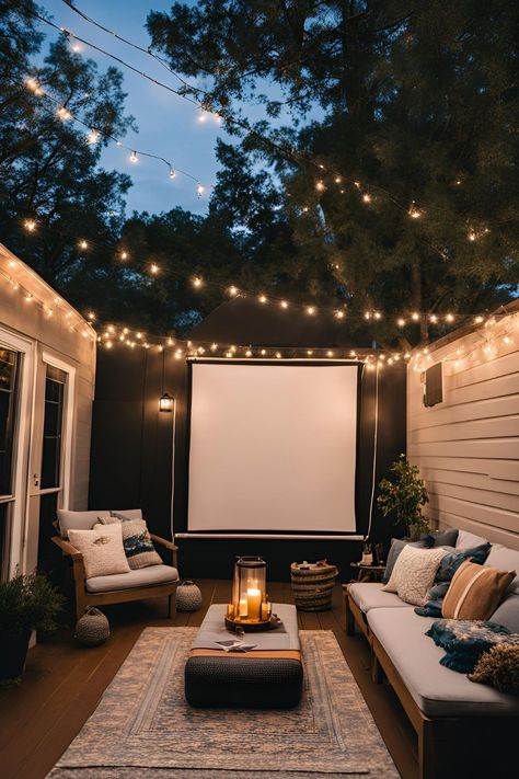 Turn Your Balcony into an Outdoor Movie Theater with Affordable Gear Theater Room Ideas On A Budget, Movie Projector Outdoor, At Home Movie Night, Small Home Theater Rooms, Home Theatre Room Ideas, Home Movie Night, Small Home Theater, Home Theater Ideas, Portable Screen