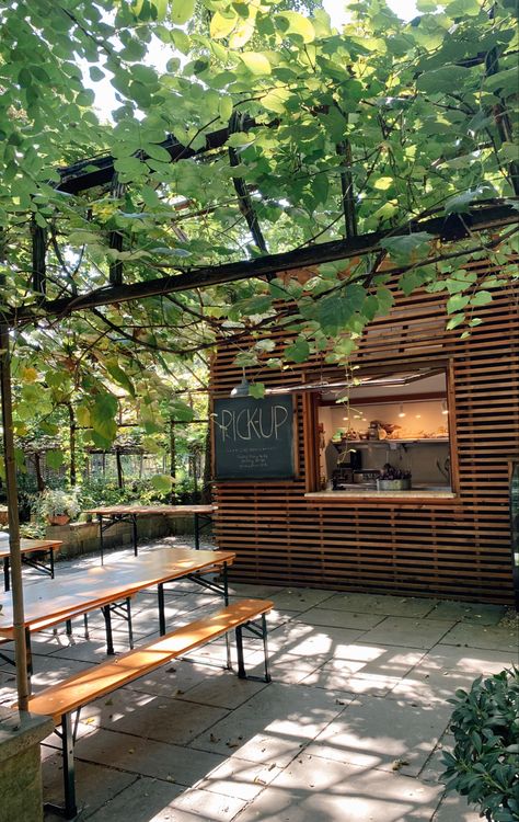 Nature Cafe Outdoor, Nature, Coffee Shop In The Forest, Native Coffee Shop Design, Greenhouse Coffee Shop Garden Cafe, Green House Coffee Shops, Food Kiosk Design Ideas Outdoor, Coffee Shop Garden Outdoor, Cafe In The Woods