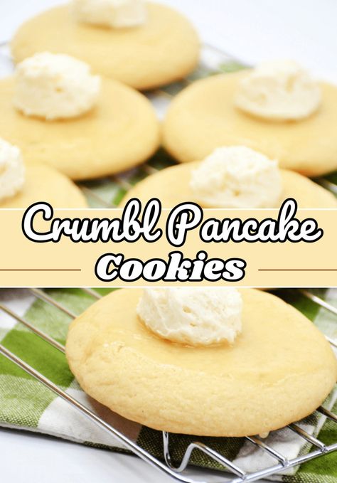 Crumbl Pancake Cookies Recipe 5 Blueberry Pancake Crumbl Cookie, Pancake Cookie Recipe, Pancake Cookies, Pancake Mix Cookies, Banana Pie Recipe, Pancake Cookie, Blueberry Pancake, Flavored Pancakes, Pancake Mix Recipes