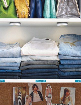 Organisation, Small Apartment Closet, Jean Organization, Declutter Your Closet, Folding Jeans, Closet Organisation, How To Organize Your Closet, How To Declutter, Closet Shelves