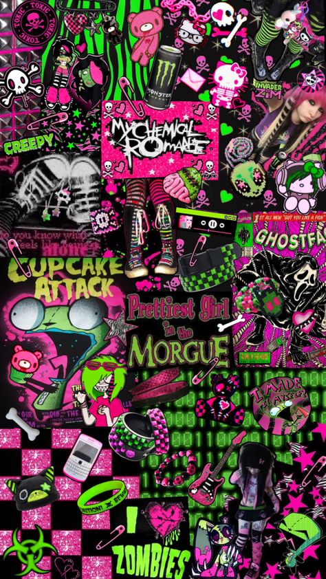 scenecore shuffle🖤 #scene #scenecore #emo #scenekid #scenemo #green #pink #2000s #scenequeen #emocore Scene Aesthetic Wallpaper, Scene Kid Wallpaper, Scenecore Wallpaper, Scenecore Aesthetic, Scene Core Wallpaper, Emo Scene Aesthetic, Scene Emo Art, Scene 2000s, 2000s Wallpaper