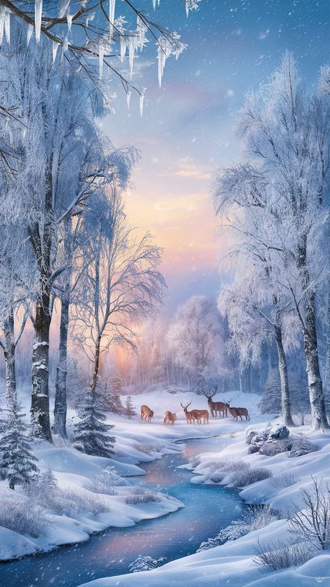 Snowfall Wallpaper, Winter Lovers, Frozen River, Beautiful Winter Scenes, Snow Pictures, Christmas Forest, Christmas Scenery, Snow Covered Trees, Pastel Landscape