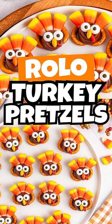 These adorable Rolo pretzel turkeys are super-simple to whip up and so charming. They're impossible to resist! If you're on the hunt for a fun and festive treat for Thanksgiving, why not try making a batch? With just a few ingredients and no baking required - just a quick melt of the chocolate - you can have these fun turkey pretzels ready in under 30 minutes. They’re perfect for your Thanksgiving festivities this year, so grab your apron and ingredients and get ready to make these CUTE treats! Turkeys Made From Oreos, Thanksgiving Pretzel Turkey, Thanksgiving Turkey Shaped Desserts, Turkey Pretzels Rods, Chocolate Turkey Pretzels, Thanksgiving Kids Snack Ideas, Turkey Themed Snacks For Kids, November Bake Sale Ideas, Thanksgiving Treats Preschool