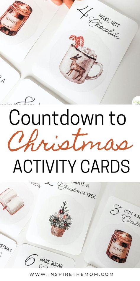 Here are 25 awesome, family-friendly activities to do each day in December counting down to Christmas! Printable cards too! #christmas countdown #christmas advent #family activities #December activities #family activities for December #family-friendly christmas #christmas #christmas printable #advent #cute christmas family activities Christmas Event Calendar Ideas, Christmas Ideas For Family Things To Do Advent Calendar, Christmas Advent Ideas Activities, Christmas Advent Printable, 25 Day Christmas Countdown Ideas, Holiday Advent Calendar, December Advent Activities, Countdown To Christmas Printable, Christmas Advent Activity Ideas