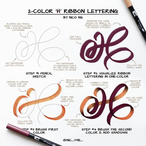 Here's a step-by step guide on how to do a 2-Color "H" Ribbon Lettering - Feel free to save this post to use as reference! #ribbonlettering… Ribbon Writing, Ribbon Lettering, Decorative Lettering, Instagram Grid Design, Big Letter, Twist Braid, The Dark One, Instagram Grid, Twist Braid Hairstyles