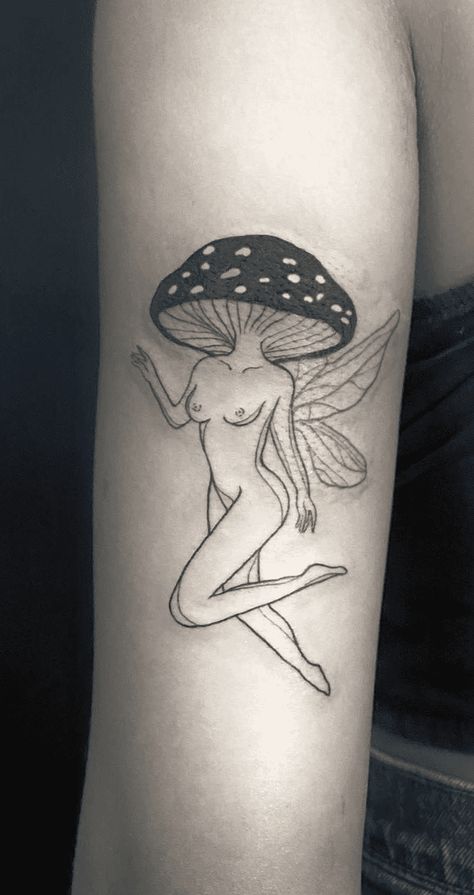 Fairy Tattoo Design Images (Fairy Ink Design Ideas) Fairy With Locs Tattoo, Fairy Tale Tattoo Ideas, Matching Fairy Tattoos, Fairy Circle Tattoo, Tattoo Ideas Fairy, Naked Fairy Tattoo, Garden Fairy Tattoo, Fairy Ring Tattoo, Mushroom Fairy Tattoo