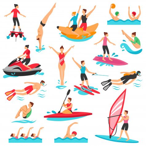 Water sport set Free Vector | Free Vector #Freepik #vector #freepeople #freewater #freewoman #freeman Swimming Clipart, Benefits Of Swimming, Fitness Vector, Cleaning Kids Room, Sport Vector, Sport Set, Water Sports Activities, Decorative Set, Snorkels