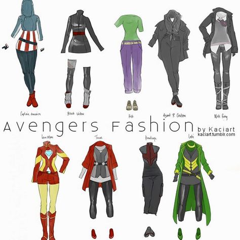 Avengers Fashion. Croquis, Marvel Closet Cosplay, Avengers Disney Outfit, Avengers Training Outfit, Marvel Character Costumes, Outfits Inspired By Marvel, Avengers Inspired Outfits, Avenger Outfit, Avenger Cosplay