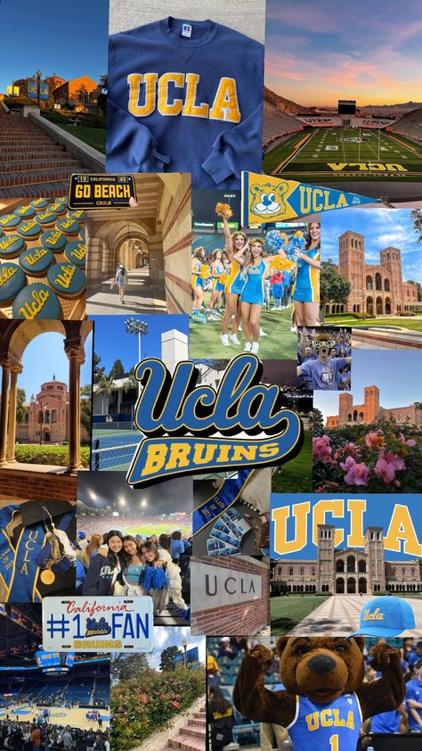 Dream college 😍 Los Angeles, Angeles, Ucla Football Wallpaper, Ucla College Aesthetic, College Dream Board, Ucla Grad Cap, Ucla Poster, Csulb Campus, Ucsd Aesthetic