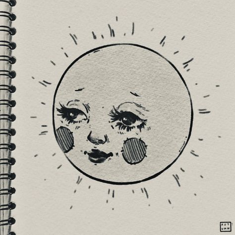 Good Morning Beautiful Tattoo, Creative Sun Drawing, Sun And Moon With Faces Tattoo, Sun And Moon Art Nouveau, Vintage Moon Drawing, Cool Sun And Moon Tattoos, Sun Face Illustration, Witchy Aesthetic Drawing, Full Moon And Sun Tattoo