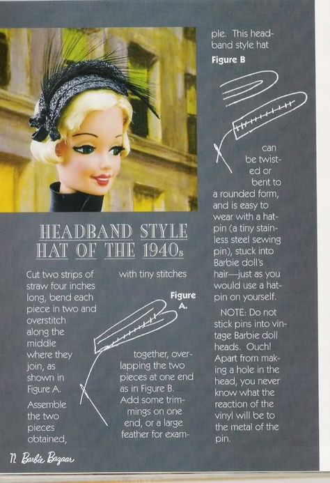 Barbie Jewerly, Habit Barbie, Miniature Hats, Barbie Items, Barbie Doll Patterns, Barbie Hat, Sewing Barbie Clothes, Barbie Sewing Patterns, Doll Hats