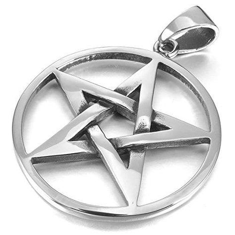 Strengthen your faith in the giver of life by including this Pendant Necklace in your accessories that Innovato Design created. Akin to the cross of Christianity, the pentagram of this necklace greatly signifies the stronghold to religion that you can experience every time you carry this with you. Gleaming in silver color that also bounces off light when it strikes the surface, this pentacle necklace has a sturdy build because of the stainless steel material that it has. It forms a symbol of a s Prayer Chain, Twist Jewelry, Pentagram Necklace, Pentagram Pendant, Bullet Necklace, Pendant Necklace Silver, Witch Jewelry, Pagan Jewelry, Diffuser Necklace