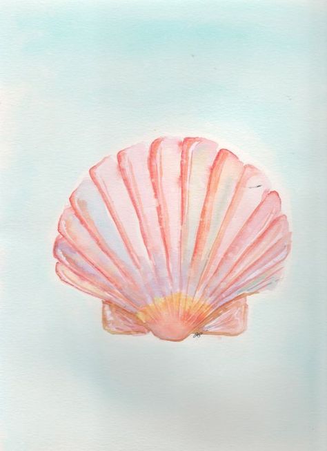 Poster Aesthetic Vintage, Seashell Watercolor, Beachy Paintings, Seashell Drawing, Beach Wall Collage, Summer Drawings, Beach Drawing, Seashell Painting, Poster Aesthetic