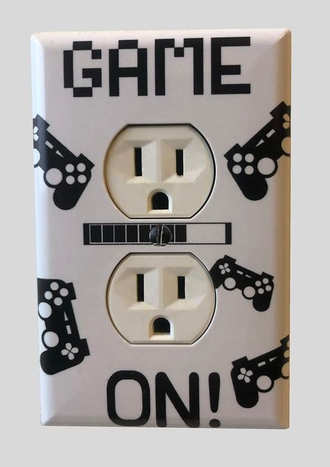 Cool Light Switch Plate Cover for Teens Room Fun Novelty Gift Decorative Decor Bedroom (GAME ON! Outlet) - Amazon.com Game Room Diy Decor, Game Bedroom Ideas Boys, Boys Video Game Bedroom, Gamer Themed Bedroom, Boys Gaming Room, Video Game Themed Bedroom, Video Game Bedroom, Boys Room Mural, Video Game Room Decor