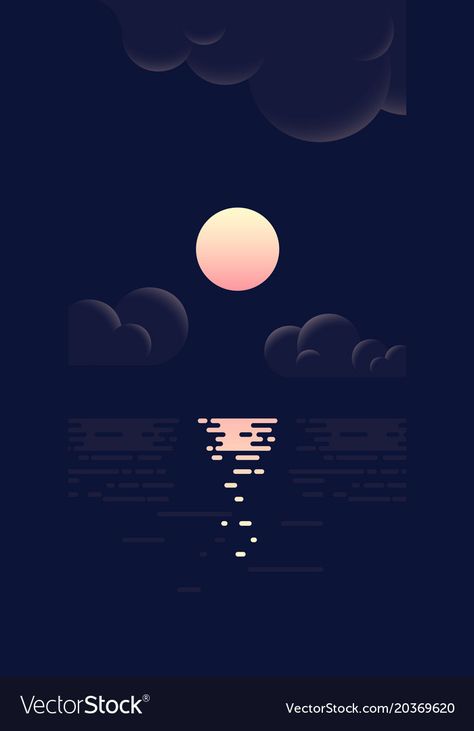 Cloud Graphic Design Illustrations, Adobe Illustrator Landscape, Flat Design Illustration Landscape, Flat Illustration Landscape, Cloud Illustration Design, Clouds Illustration Art, Moon Illustrator, Cloud Graphic Design, Adobe Illustrator Ideas