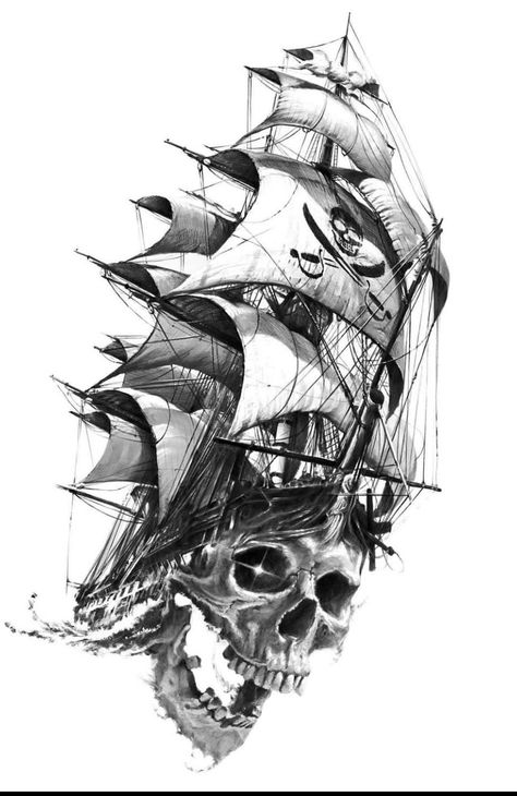 Shipwreck Tattoo, Kurt Tattoo, Pirate Ship Drawing, Ship Tattoo Sleeves, Pirate Skull Tattoos, Pirate Ship Tattoos, Nautical Tattoo Sleeve, Pirate Ship Tattoo, Guerriero Samurai