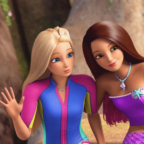 Blonde And Brunette Cartoon Characters, Barbie Dolphin Magic, Mermaid Movie, Blonde And Brunette Best Friends, Barbie And Her Sisters, Barbie Swimsuit, Barbie Mermaid, Mermaid Movies, Futurisme Retro