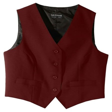 Edwards Garment Women's Fully Lined V-Neck Economy Vest, Style 7490. Economy Vest with textured weave offers a crisp, classic style. Perfect for banquets, restaurants or casinos. Embroiders well. 100% Polyester, V-neck vest with matching button placket, Two functional welt pockets, Self fabric back, Fully lined, Laundry friendly, Women's size: XS-3XL. Size: L.  Color: Red.  Gender: female.  Age Group: adult. Red Vest Outfit, Dressy Vest, Red Waistcoat, Vest Style, Red Vest, Red Suit, Sweater Vest Women, Outerwear Vest, Vest Fashion