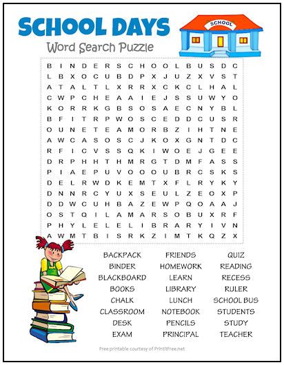 School Days Word Search Puzzle | Print it Free English Word Search Free Printable, 3rd Grade Crossword Puzzles Free, Search Word Puzzles, Grade 3 Word Search, Back To School Word Search Free Printable, Back To School Crossword Puzzle, Find A Word Free Printable, Back To School Word Search Free, English Puzzles Worksheets